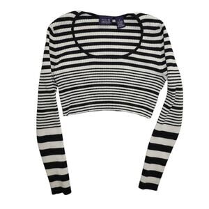 Vintage Hillard & Hanson Black White Striped Ribbed Knit Cropped  Y2K Small